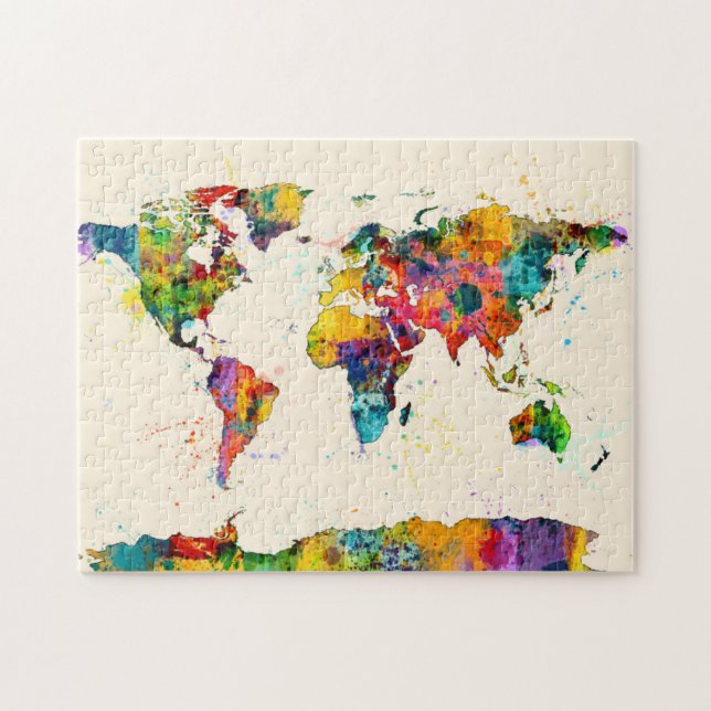 Puzzle Carte de l'aquarelle de carte du monde (Horizontal)