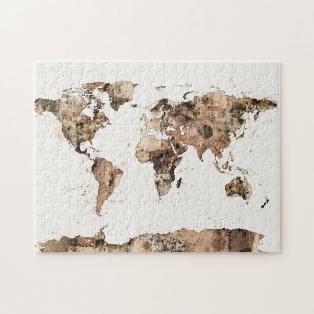 Puzzle Carte de l'aquarelle de sépia de carte du monde (Horizontal)