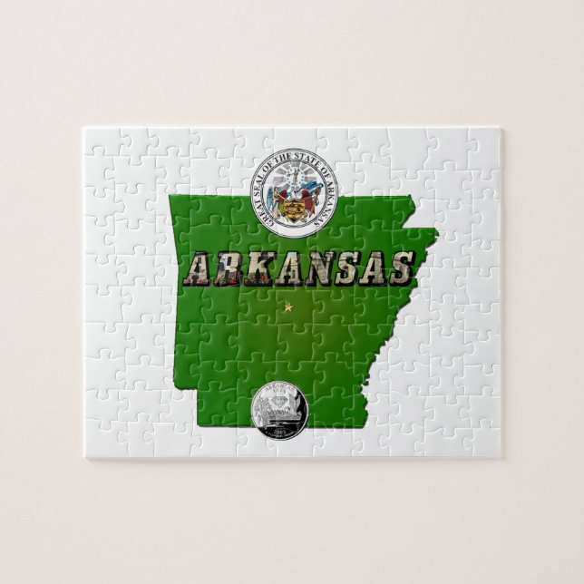 Puzzle Carte de l'Arkansas, sceau et quartier des Faux (Horizontal)