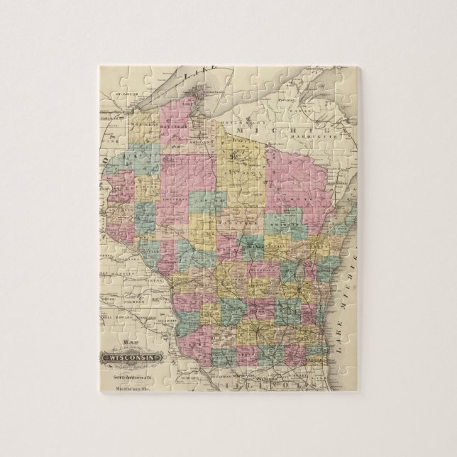 Puzzle Carte de l'État du Wisconsin (Vertical)