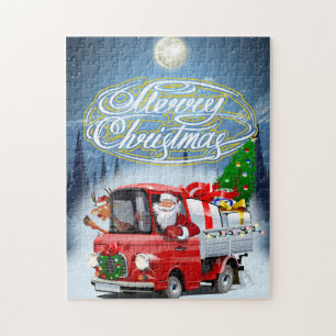 Puzzle Carte de Noël avec dessin animé Père Noël`s truck