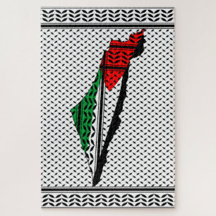 Puzzle Carte de Palestine avec drapeau et Motif Keffiyeg