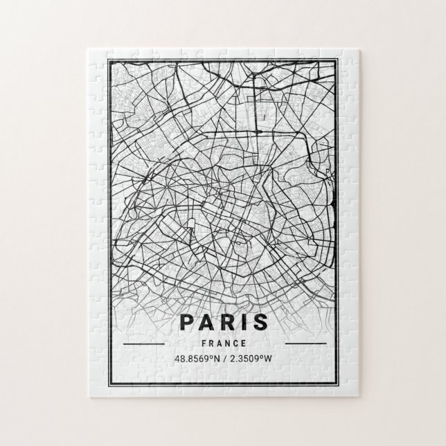 Puzzle Carte de Paris France | Dessin minimaliste moderne (Vertical)