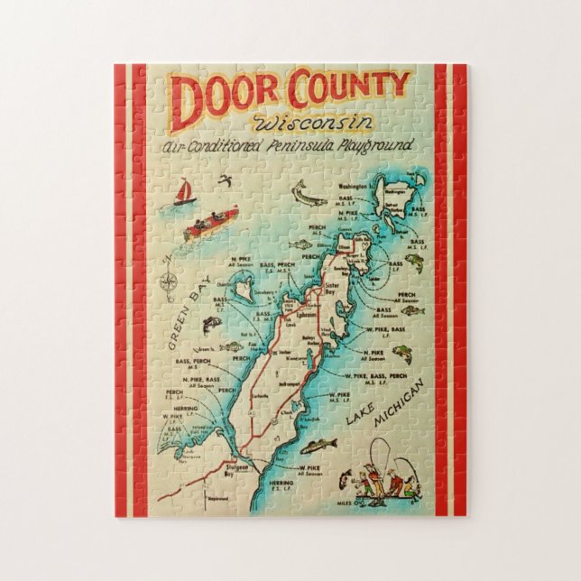 Puzzle Carte de pêche du comté de Old Door (Vertical)