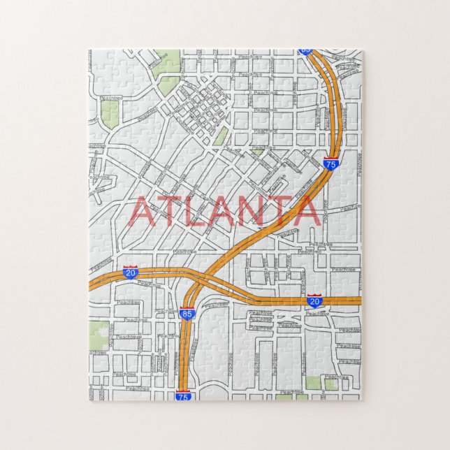 Puzzle Carte de route d'Atlanta Peachtree (Vertical)