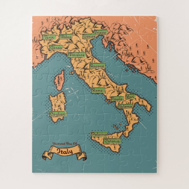 Puzzle Carte de Voyage Illustrée De L'Italie (Vertical)