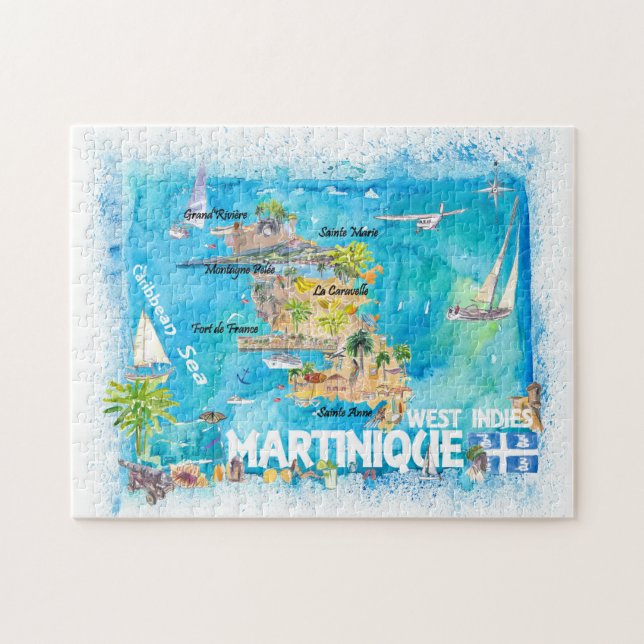 Puzzle Carte des Antilles martiniquaises illustrée des Ca (Horizontal)