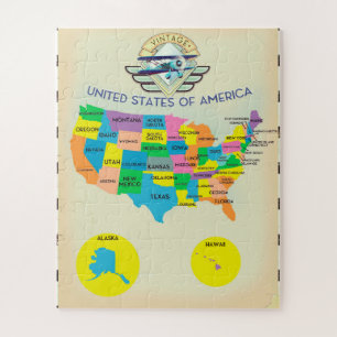 Puzzle Carte des États-Unis d'Amérique de style vintage