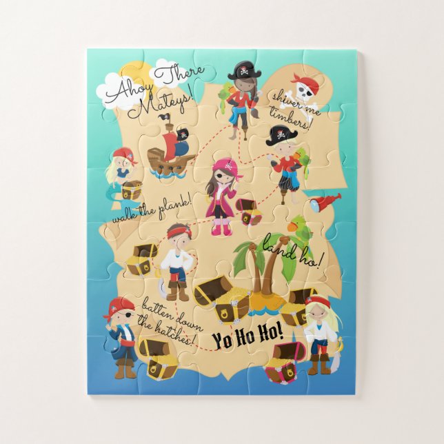 Puzzle Carte des trésors personnalisés de pirates (Vertical)