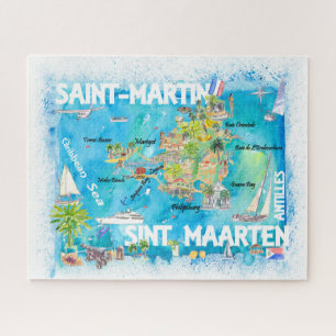 Puzzle Carte des voyages des Antilles Saint-Martin Saint-