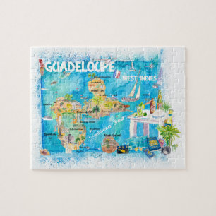 Puzzle Carte des voyages illustrée des Antilles guadelou