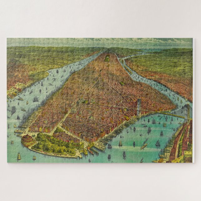 Puzzle Carte des yeux de New York City Antique (Horizontal)