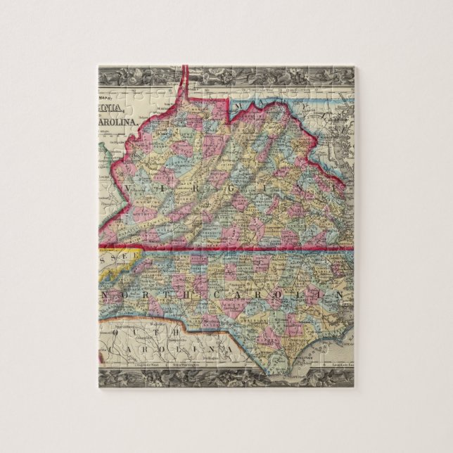 Puzzle Carte du comté de Virginie et de la Caroline du No (Vertical)