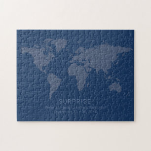 Puzzle Carte du monde bleu foncé Solide Message secret Su