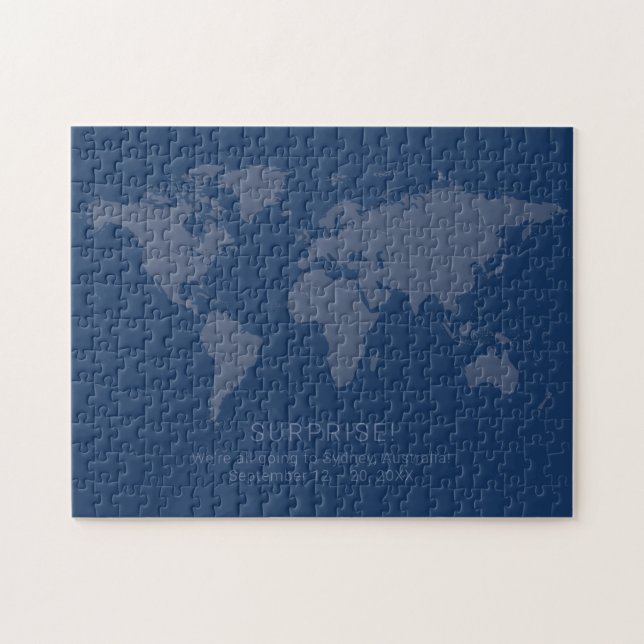 Puzzle Carte du monde bleu foncé Solide Message secret Su (Horizontal)