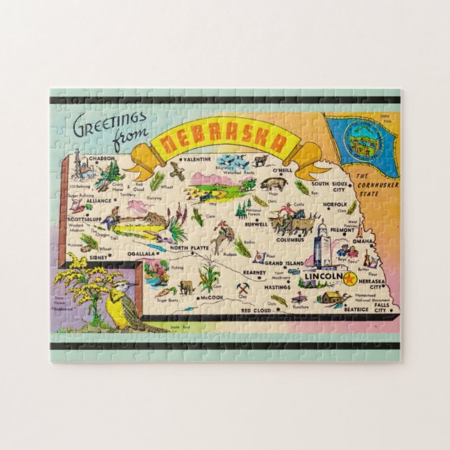 Puzzle Carte du Nebraska vintage (Horizontal)