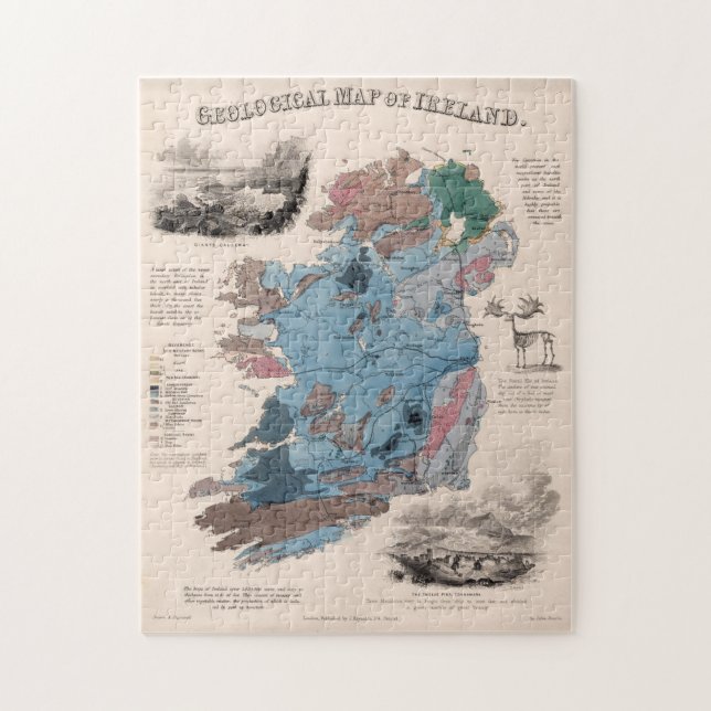 Puzzle Carte géologique vintage d'Irlande (1850) (Vertical)