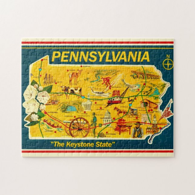 Puzzle Carte illustrée 11x14 Pennsylvanie (Horizontal)
