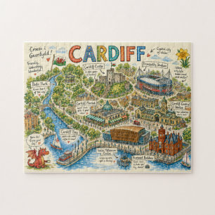 Puzzle Carte illustrée colorée de Cardiff