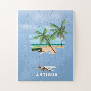 Puzzle Carte illustrée d'Antigua affiche de voyage
