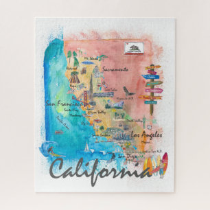 Puzzle Carte illustrée de Californie avec points forts to