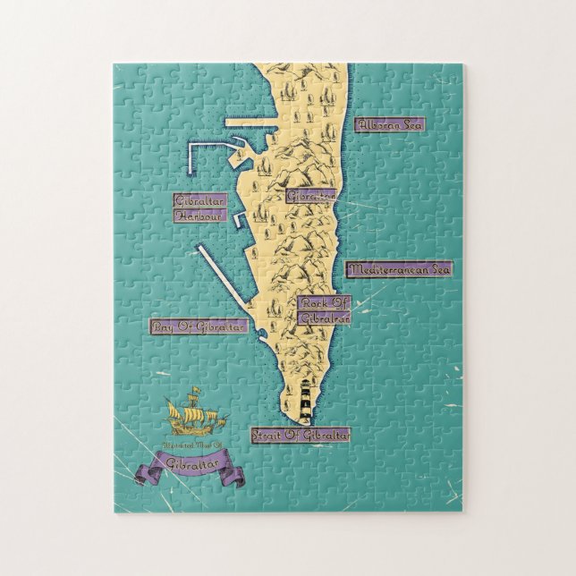 Puzzle Carte Illustrée De Gibraltar (Vertical)