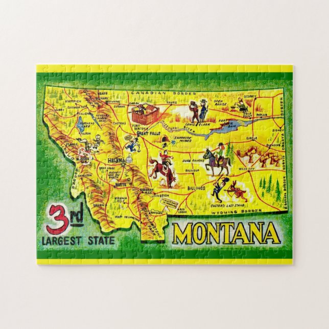 Puzzle Carte illustrée du Montana 11x14 (Horizontal)