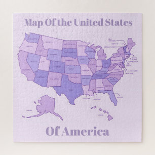 Puzzle Carte minimaliste des États-Unis Art Rose Violet