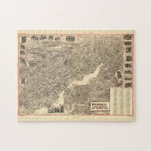Puzzle Carte picturale Vintage de Norwalk CT (1889)