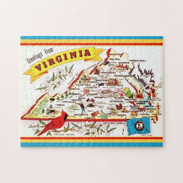 Puzzle Carte postale Carte vintage Virginie (Horizontal)