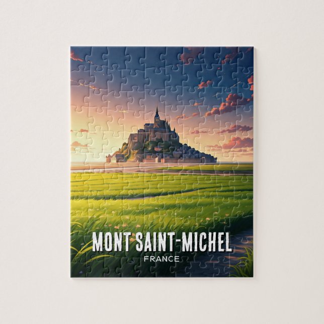 Puzzle Carte postale coucher de soleil du Mont Saint-Mich (Vertical)