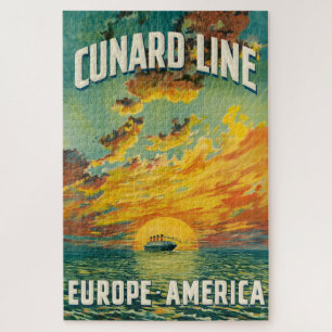 PUZZLE CARTE POSTALE CUNARD OCEAN LINER EUROPE AMERICA