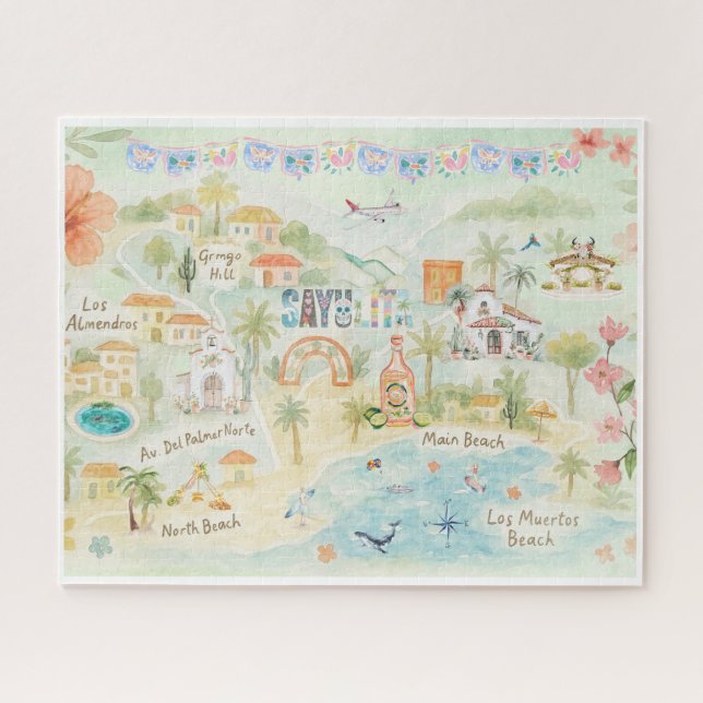 Puzzle Carte postale Voyage Watercolor | Sayulita Mexico (Horizontal)