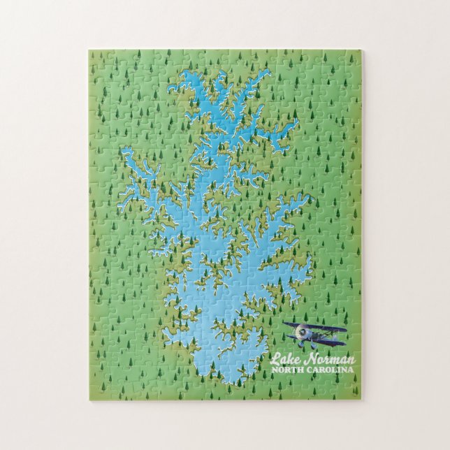 Puzzle Carte rétro du lac Norman Caroline du Sud (Vertical)