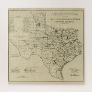 Puzzle Carte routière vintage du Texas (1917)