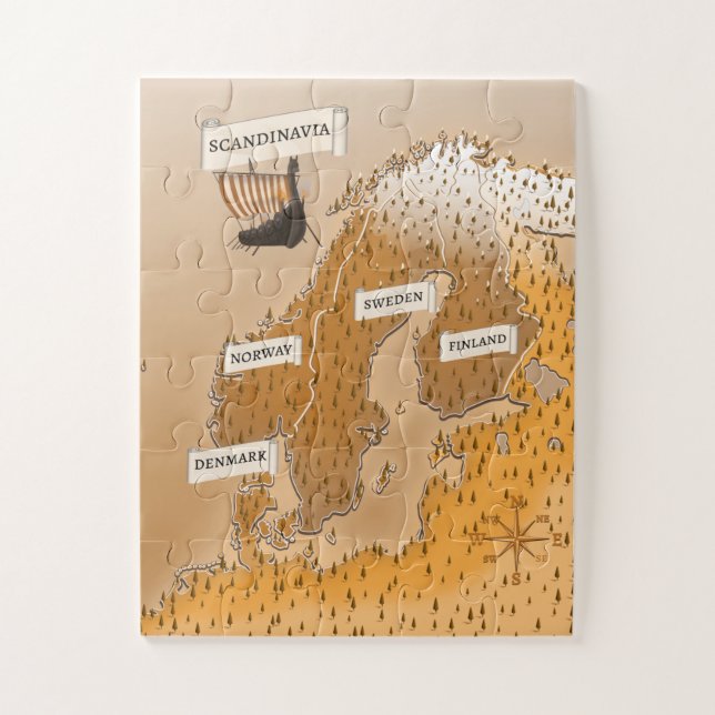 Puzzle Carte Sepia De Scandinavie (Vertical)