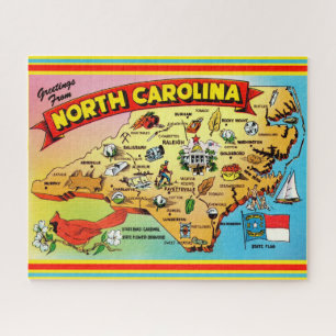 Puzzle Carte vintage colorée 16x20 de Caroline du Nord