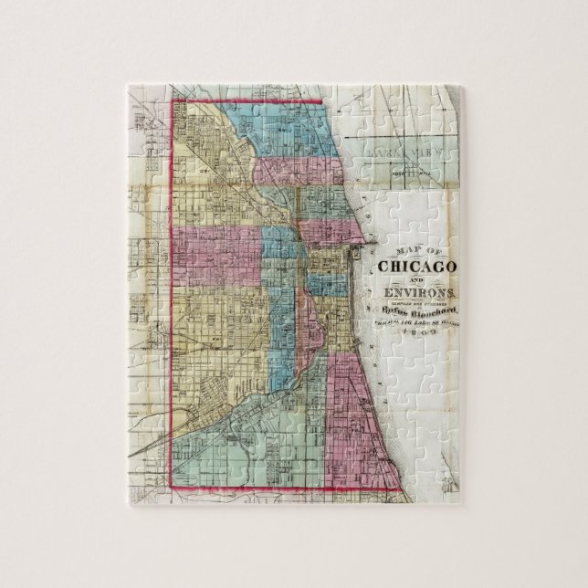 Puzzle Carte vintage de Chicago (1869) (Vertical)