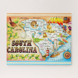 Puzzle Carte Vintage de la Caroline du Sud colorée