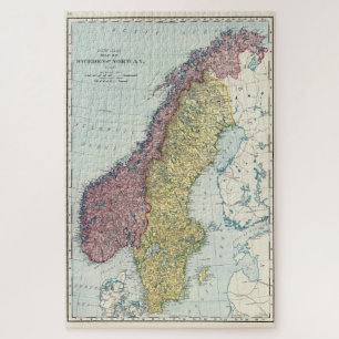 Puzzle Carte Vintage de la Norvège et de la Suède (1895