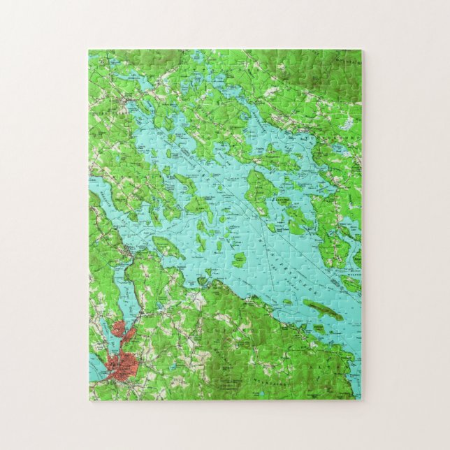 Puzzle Carte vintage de lac Winnipesaukee (1956) (Vertical)