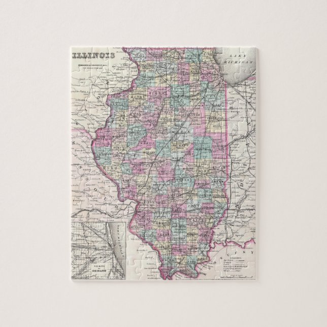 Puzzle Carte vintage de l'Illinois (1855) (Vertical)