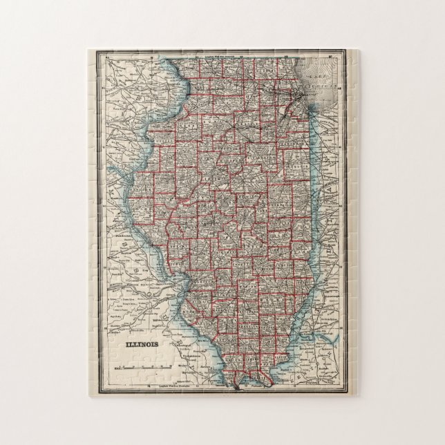 Puzzle Carte vintage de l'Illinois (1893) (Vertical)