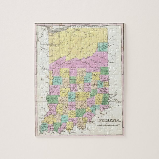 Puzzle Carte vintage de l'Indiana (1827) (Vertical)