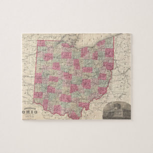 Puzzle Carte vintage de l'Ohio (1864)