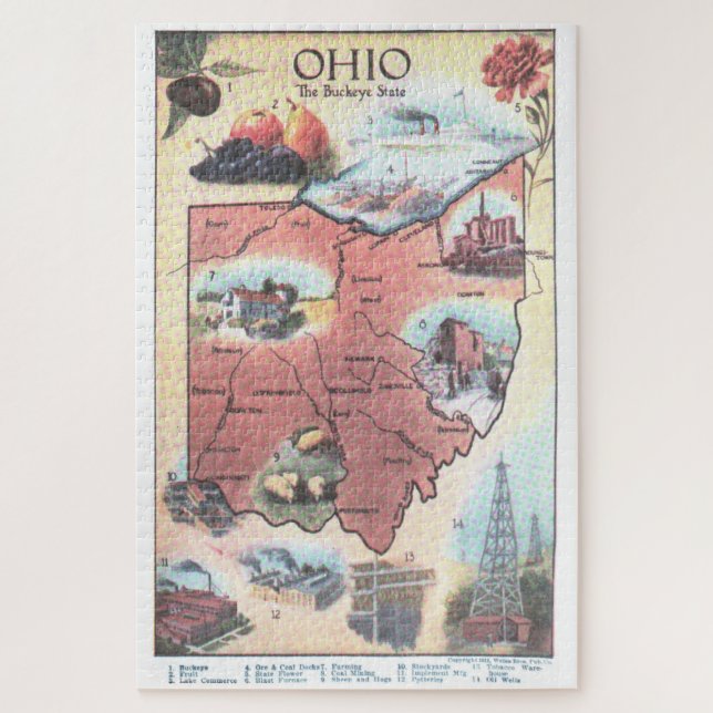 Puzzle Carte Vintage de l'Ohio (1921) (Vertical)