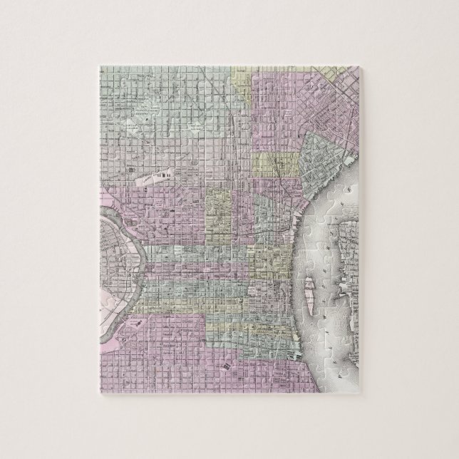 Puzzle Carte vintage de Philadelphie (1855) (Vertical)