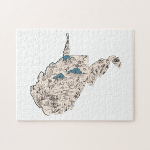 Puzzle Carte Vintage de Virginie-Occidentale en forme de