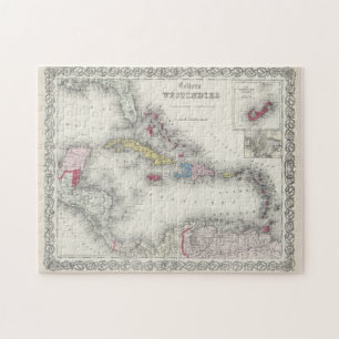 Puzzle Carte vintage des Caraïbes (1865)