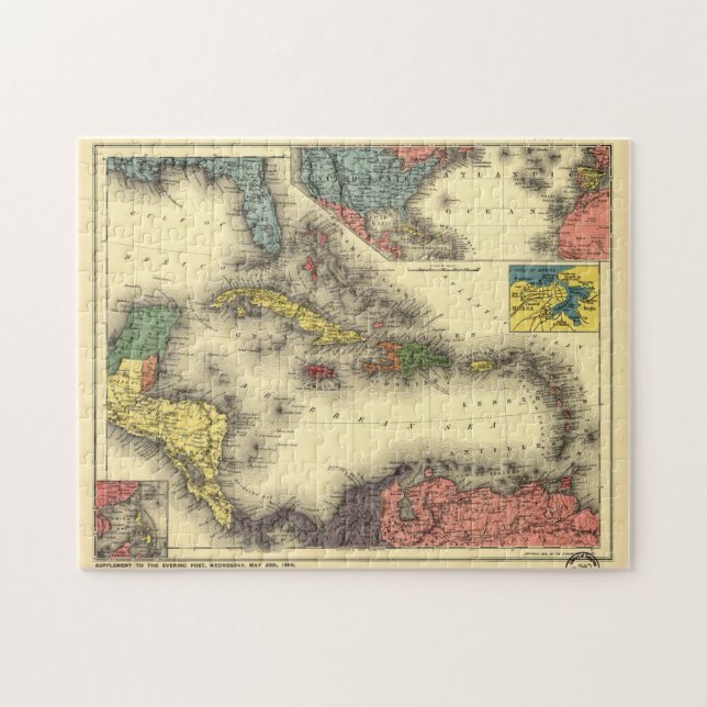 Puzzle Carte vintage des Caraïbes (1898) (Horizontal)